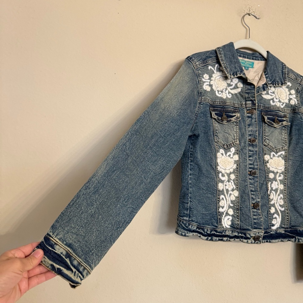 ANTICA SANTORIA GIACOMO CIRQUE Floral Embroidered Denim Jean Jacket Cotton Sz 2